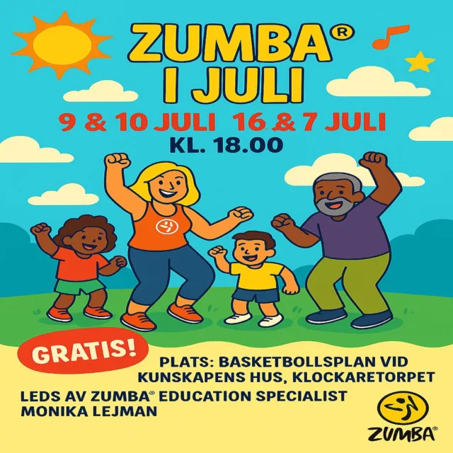 💃 ZUMBA I JULI  GRATIS SOMMARAKTIVITET FÖR ALLA ÅLDRAR! 🕺

Kom och dansa med oss i sommar! 🎶
Under fyra kvällar i juli bjuder vi in till fartfyllda och glädjefyllda Zumba pass för hela familjen  helt gratis!

📅 Datum:
9  juli
10 juli
16  juli
17 juli

🕕 Tid: Kl. 18.00

📍 Plats: Basketbollsplanen vid Kunskapens Hus, Klockaretorpet
(vid regn flyttas passen till Malwas danslokal på Frans Blomsgatan 54)

👟 Zumba passen leds av Monika Lejman, licensierad Zumba Education Specialist med lång erfarenhet av att skapa rörelseglädje!

Ingen föranmälan krävs ta med dig familjen, vännerna eller kom själv och häng med på ett roligt träningspass i det fria! 

💬 Har du frågor? Kontakta oss direkt här på sidan!

Välkommen att röra på dig med oss i sommar! 🧡