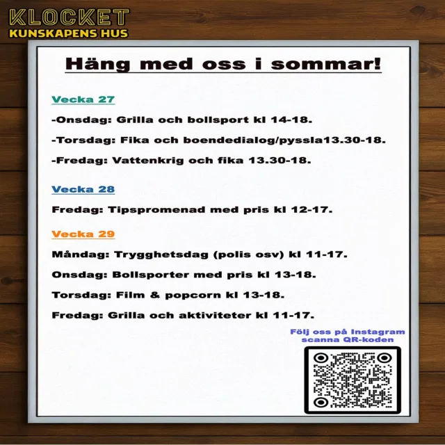 🌞 SOMMARPROGRAM 🌞

Under veckorna 27, 28 och 29 bjuder vi på roliga aktiviteter, trygg gemenskap och sommarminnen för hela området.
Tillsammans med våra fantastiska sommarjobbare från Klockaretorpet gör vi sommaren levande och meningsfull.

📍 Aktiviteterna är gratis och öppna för alla!