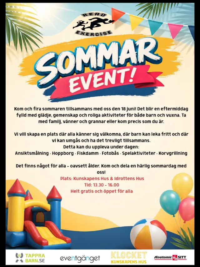 📣 SOMMAREVENT 18 JUNI ☀️🎉

Välkommen att fira sommaren tillsammans med oss! 🌸🌞 En eftermiddag fylld med glädje, gemenskap och roliga aktiviteter för både barn och vuxna. Ta med familj, vänner och grannar eller kom precis som du är!

🎨 Ansiktsmålning
🏰 Hoppborg
🎣 Fiskdamm
📸 Fotobås
🎮 Spelaktiviteter
🌭 Korvgrillning

Det finns något för alla , oavsett ålder! ❤️

📍 Plats: Kunskapens Hus & Idrottens Hus
📅 Datum: 18 juni
🕜 Tid: 13.30–16.00
💚 Fri entré – öppet för alla!

Vi ser fram emot en härlig sommardag tillsammans med er! ☀️